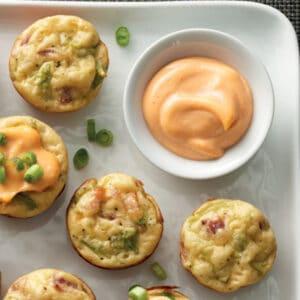 Cheesy Broccoli Puffs with Sriracha Mayonnaise