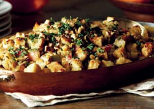 Focaccia Stuffing with Apples and Pancetta