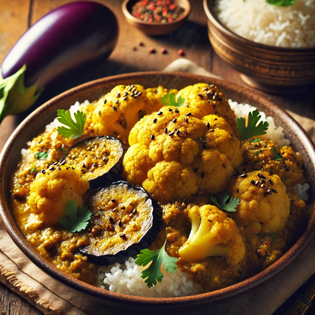 Cauliflower and Aubergine Cooked in a Bengali Style