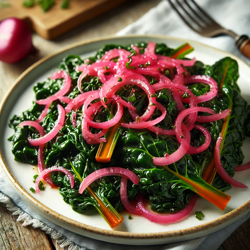 Chard with Pickled Red Onions