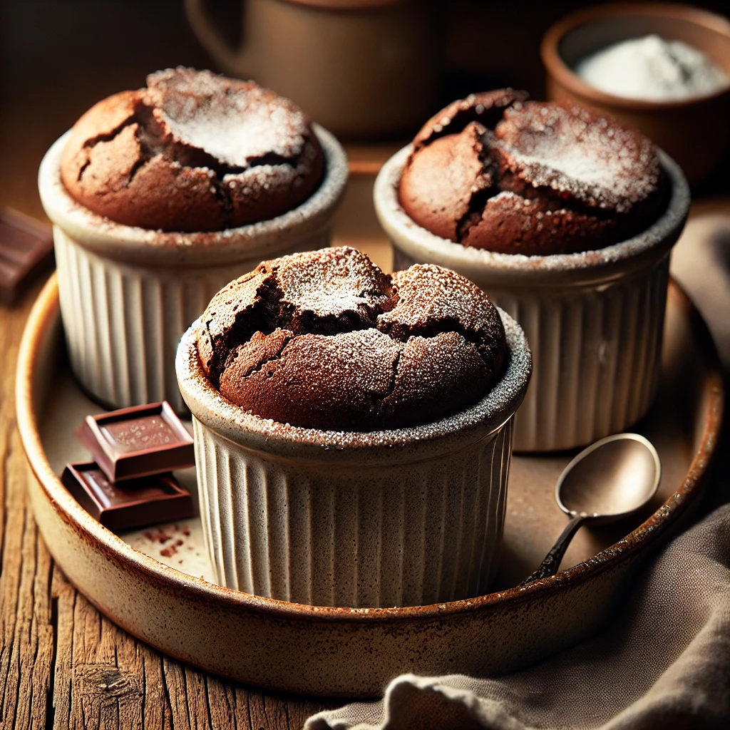 Chocolate Soufflés with White Chocolate Squares