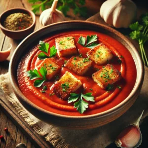 Creamy Roasted Tomato Soup with Garlic-Parsley Croutons
