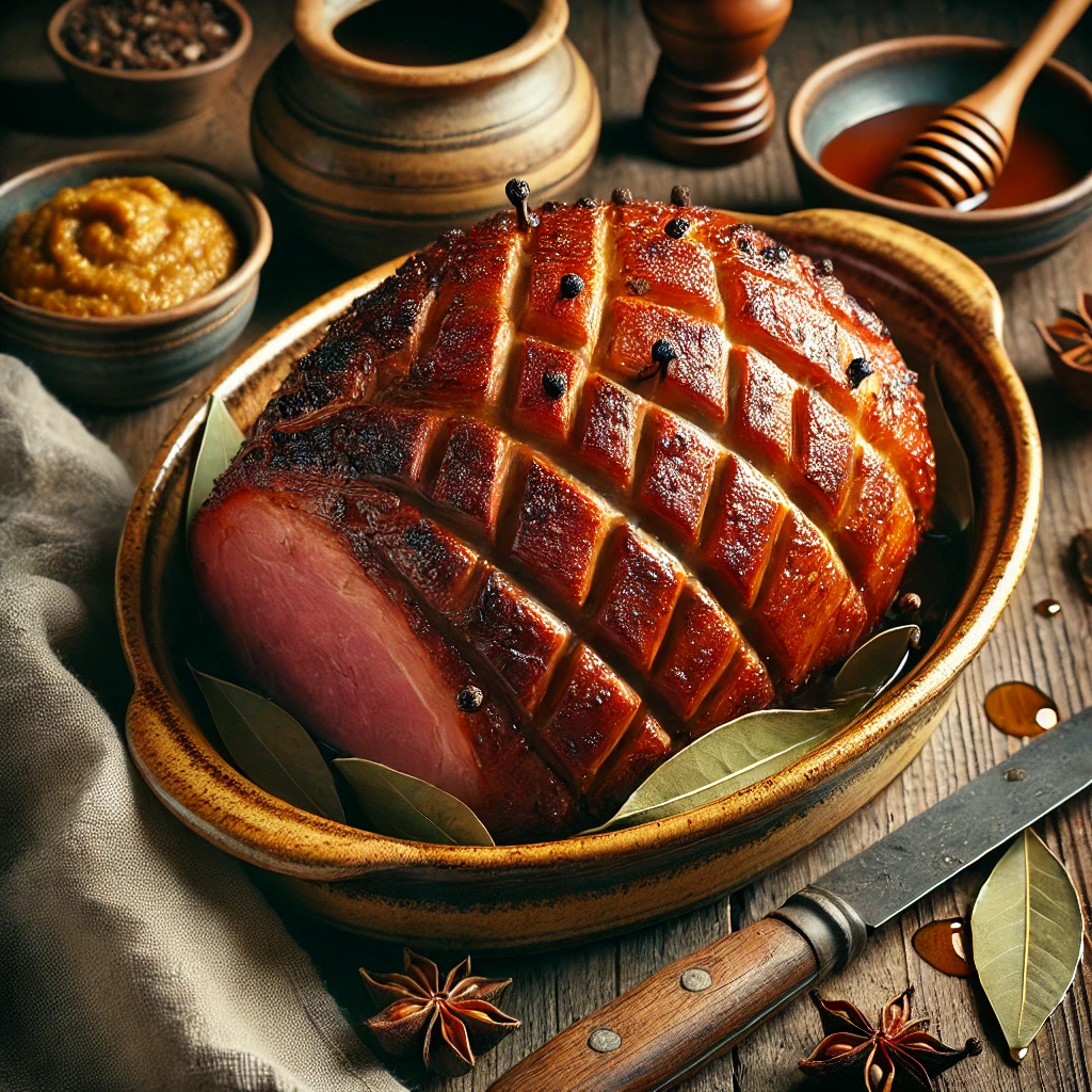 Glazed Baked Ham with Mustard and Demerara Sugar