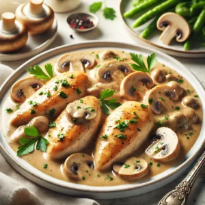 Light Chicken in White Wine Mushroom Sauce