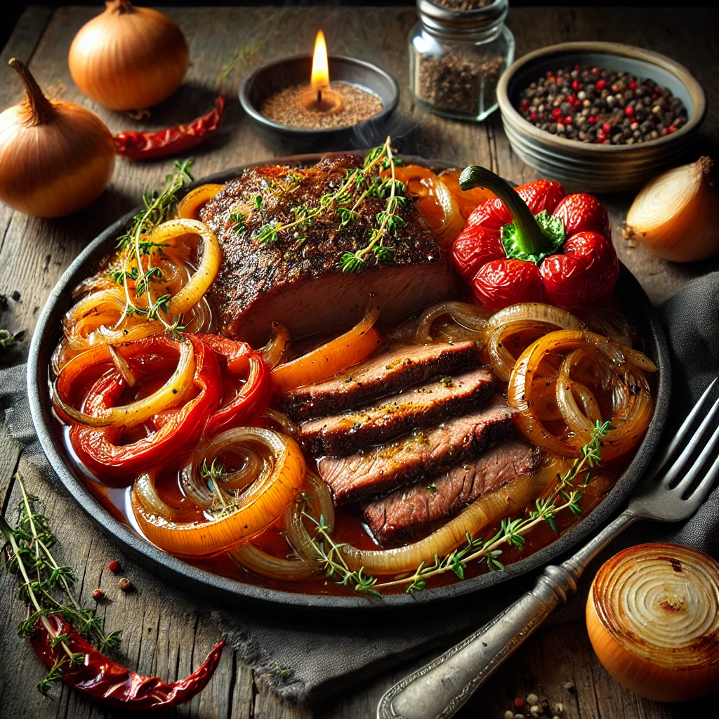 Onion- and Pepper-Braised Brisket