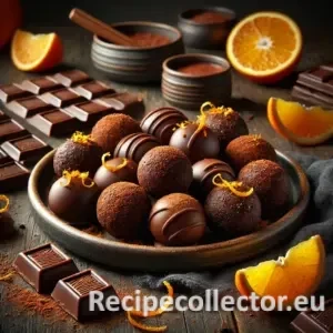 A stack of rich chocolate cookies with orange zest, studded with melted dark chocolate chunks and drizzled with white chocolate, placed on a rustic plate against a warm-toned background.
