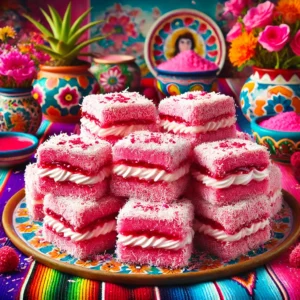 Pink Lamingtons with Raspberry Jam and Cream