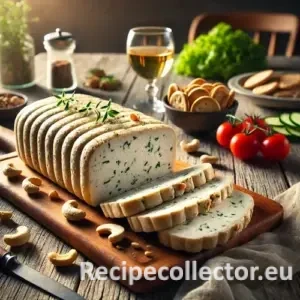 Rustic Vegan Cashew Nut Cheese Loaf with Fresh Vegetables and Crackers