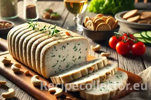 Rustic Vegan Cashew Nut Cheese Loaf with Fresh Vegetables and Crackers