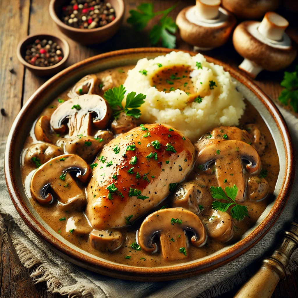 Slow Cooker Chicken with White Wine Mushroom Gravy