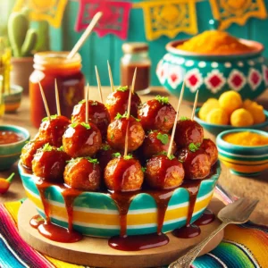 Spicy Cajun Meatballs with Sweet Peach BBQ Sauce