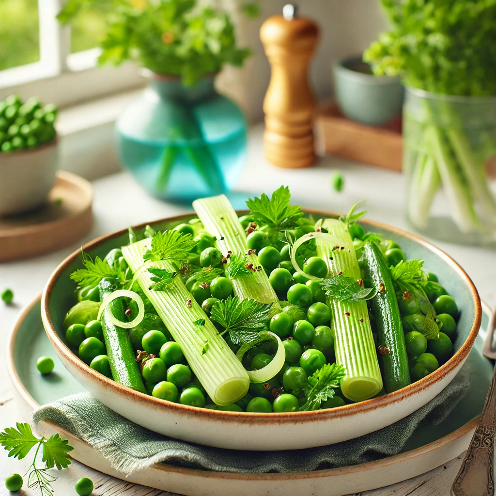 Steamed Leeks & Peas with Fresh Herb Vinaigrette